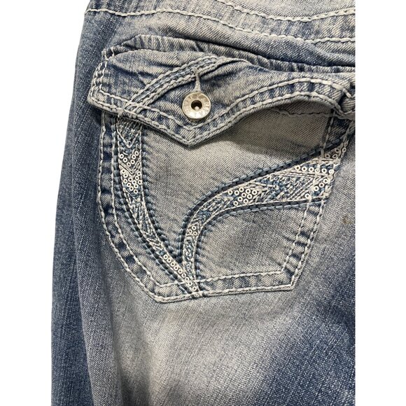 Arya Jeans Distressed Bootcut Denim Pants Sz 18 Medium Wash Stretch Button - Picture 8 of 9